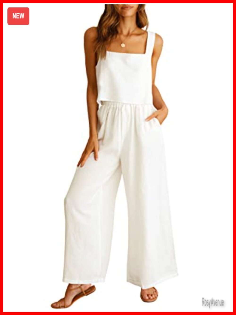 2 Piece Linen Set Women Summer Crop Tank Wide Leg Pants Vacation